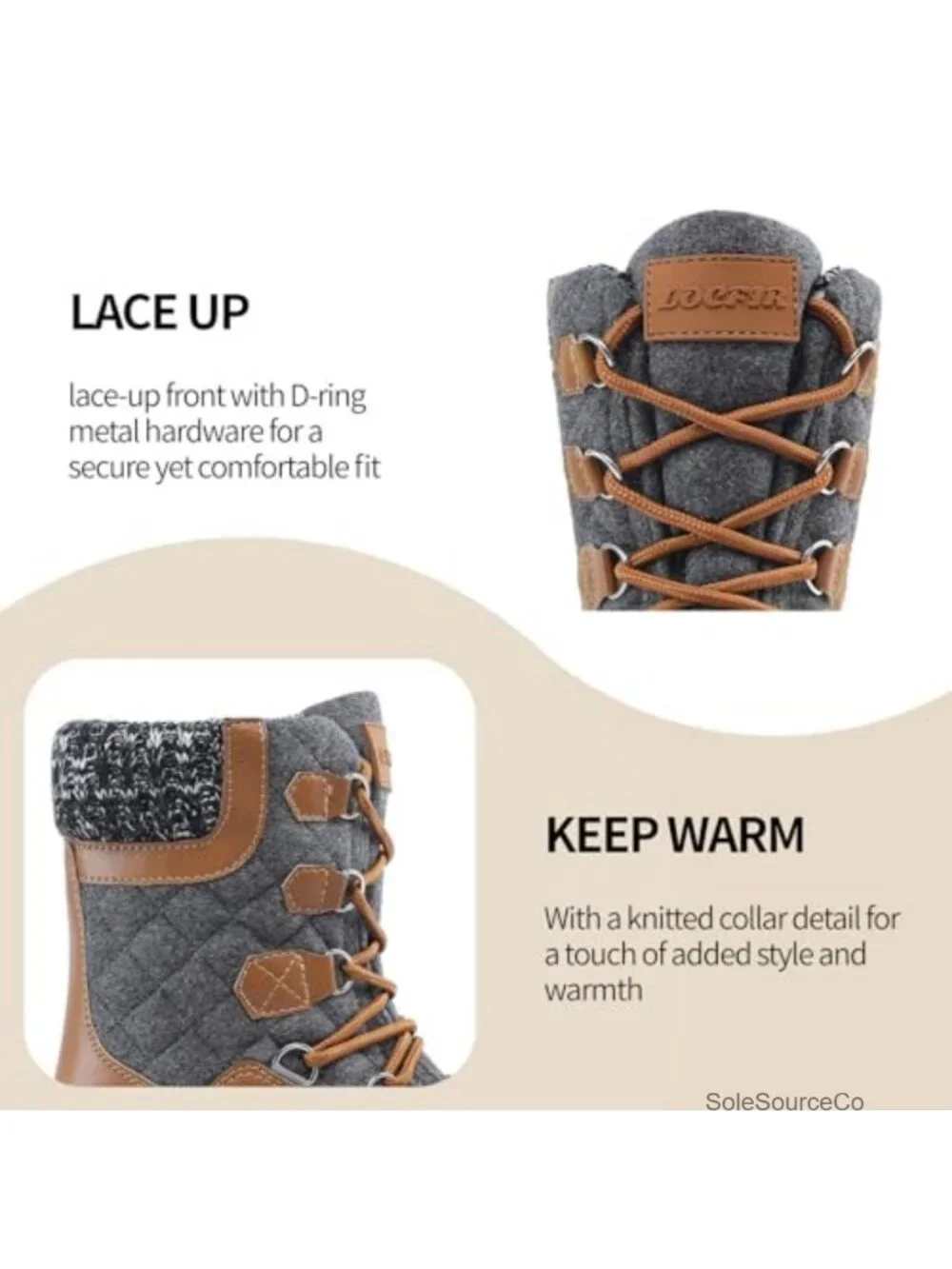 Women's Waterproof Duck Boots Warm Fleece Lined Winter Snow Boots with Knit Cuff